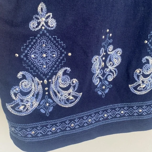 Alfred Dunner Navy Blue Embroidered Blouse Tunic Size Small - Picture 4 of 6